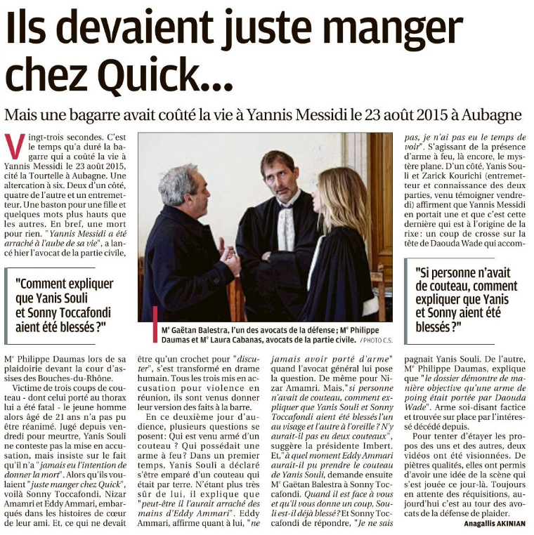 Article La Provence : Ils devaient juste manger chez Quick
