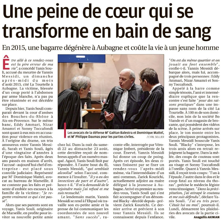 Article La Provence : Une peine de cœur qui se transforme en bain de sang